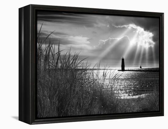 Frankfort Lighthouse and Sunbeams, Frankfort, Michigan '13-Monte Nagler-Framed Premier Image Canvas