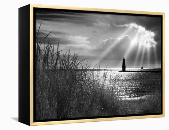 Frankfort Lighthouse and Sunbeams, Frankfort, Michigan '13-Monte Nagler-Framed Premier Image Canvas