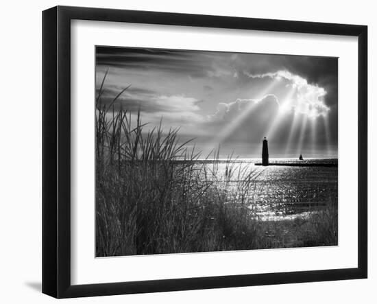 Frankfort Lighthouse and Sunbeams, Frankfort, Michigan '13-Monte Nagler-Framed Photographic Print