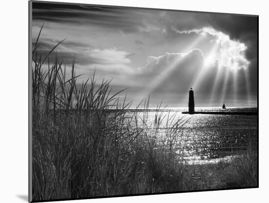 Frankfort Lighthouse and Sunbeams, Frankfort, Michigan '13-Monte Nagler-Mounted Photographic Print