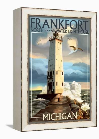 Frankfort Lighthouse, Michigan-Lantern Press-Framed Stretched Canvas