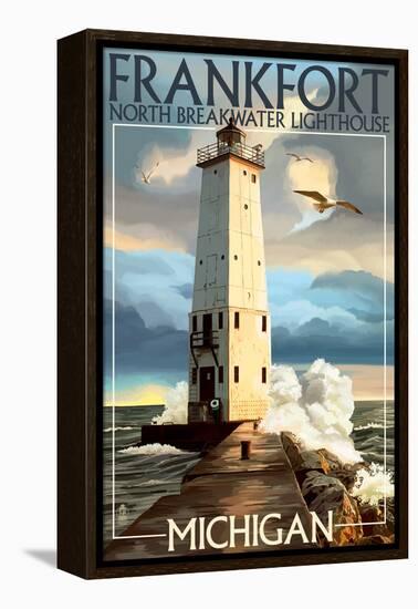 Frankfort Lighthouse, Michigan-Lantern Press-Framed Stretched Canvas