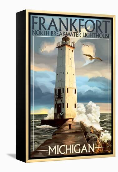 Frankfort Lighthouse, Michigan-Lantern Press-Framed Stretched Canvas