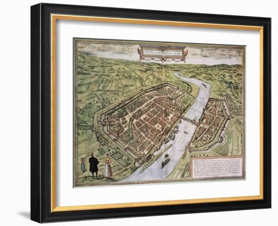 Frankfurt Old Map, From Civitates Orbis Terrarum-marzolino-Framed Art Print