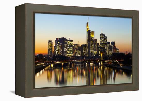 Frankfurt Skyline at Dusk, Frankfurt, Hesse, Germany, Europe-Miles Ertman-Framed Premier Image Canvas