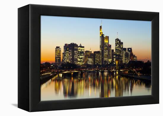 Frankfurt Skyline at Dusk, Frankfurt, Hesse, Germany, Europe-Miles Ertman-Framed Premier Image Canvas