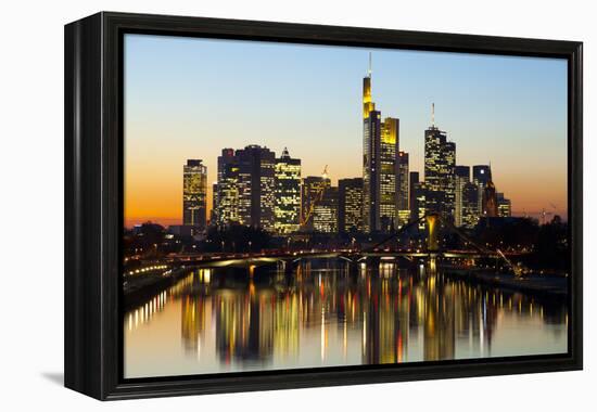 Frankfurt Skyline at Dusk, Frankfurt, Hesse, Germany, Europe-Miles Ertman-Framed Premier Image Canvas