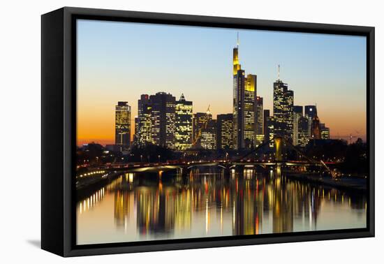 Frankfurt Skyline at Dusk, Frankfurt, Hesse, Germany, Europe-Miles Ertman-Framed Premier Image Canvas