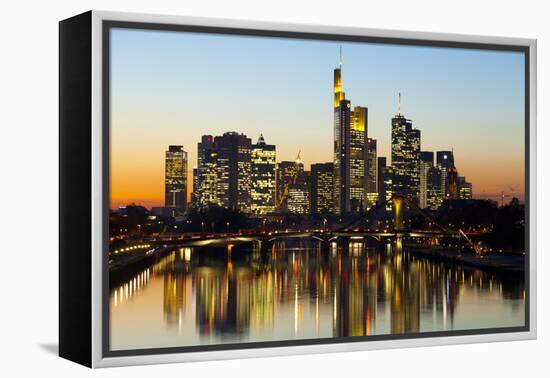 Frankfurt Skyline at Dusk, Frankfurt, Hesse, Germany, Europe-Miles Ertman-Framed Premier Image Canvas