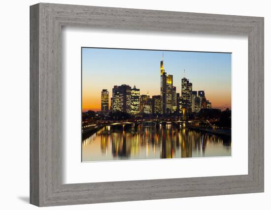 Frankfurt Skyline at Dusk, Frankfurt, Hesse, Germany, Europe-Miles Ertman-Framed Photographic Print