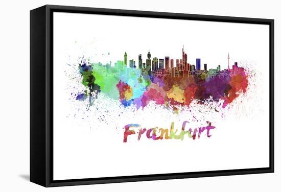Frankfurt Skyline in Watercolor-paulrommer-Framed Stretched Canvas