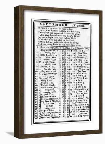 Franklin, Almanack Page-null-Framed Premium Giclee Print