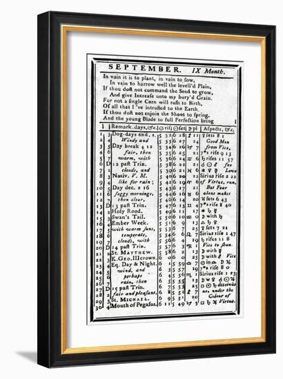 Franklin, Almanack Page-null-Framed Premium Giclee Print