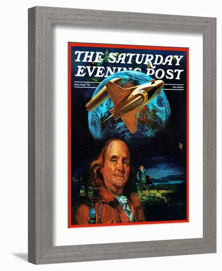 "Franklin and the Space Shuttle," Saturday Evening Post Cover, July 1, 1973-B. Winthrop-Framed Giclee Print