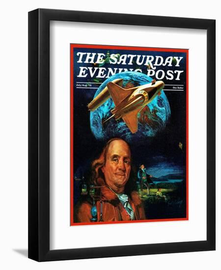 "Franklin and the Space Shuttle," Saturday Evening Post Cover, July 1, 1973-B. Winthrop-Framed Giclee Print