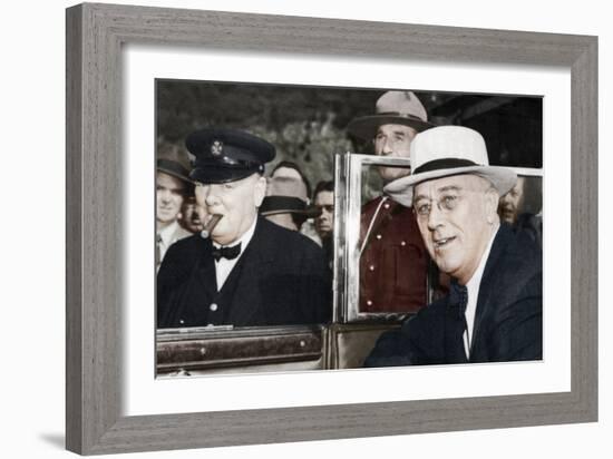 Franklin D Roosevelt and Winston Churchill Meeting in Quebec, Canada, 1944-null-Framed Photographic Print
