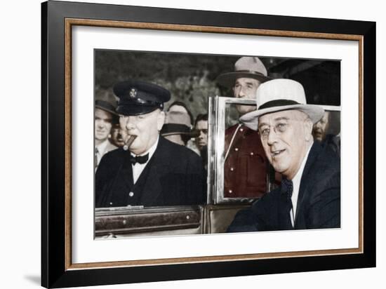 Franklin D Roosevelt and Winston Churchill Meeting in Quebec, Canada, 1944-null-Framed Photographic Print