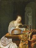 An Interior with a Woman Reading Music at a Partially Draped Table with a Double-Head Lute, 1671 (O-Frans Van Mieris-Giclee Print