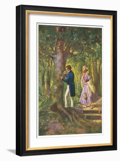 Franz Schubert Austrian Musician Carving His Beloved's Name on a Tree-null-Framed Art Print