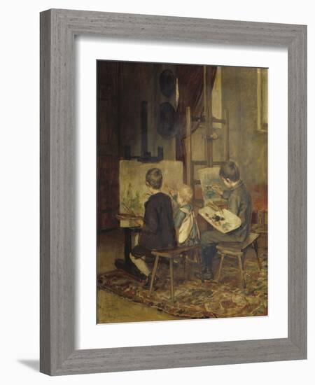 Franzl, Hansl and Friedl Painting at the Easel, 1892 (Painting)-Franz Von Defregger-Framed Giclee Print