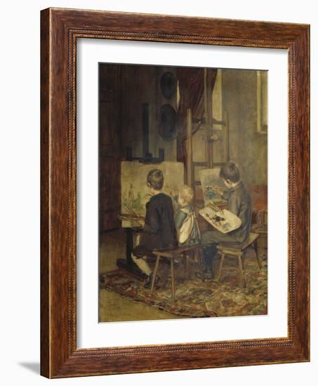 Franzl, Hansl and Friedl Painting at the Easel, 1892 (Painting)-Franz Von Defregger-Framed Giclee Print