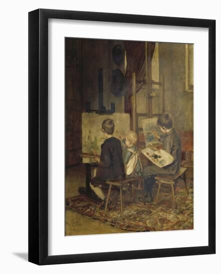 Franzl, Hansl and Friedl Painting at the Easel, 1892 (Painting)-Franz Von Defregger-Framed Giclee Print