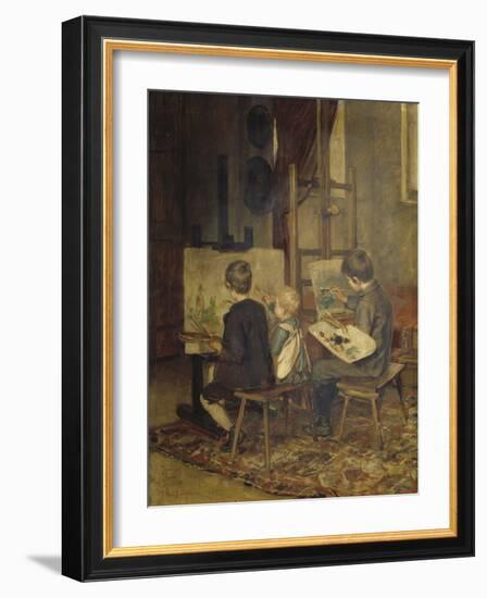 Franzl, Hansl and Friedl Painting at the Easel, 1892 (Painting)-Franz Von Defregger-Framed Giclee Print