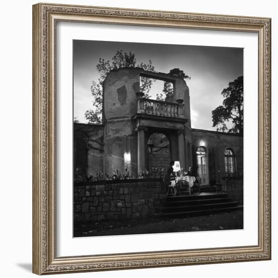 Frau and Herr Fritz Kehl Dining on Terrace of their Bombed-Out Villa-Nina Leen-Framed Photographic Print