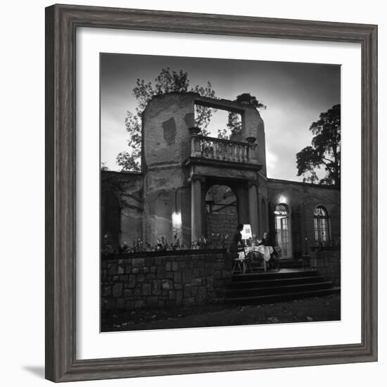 Frau and Herr Fritz Kehl Dining on Terrace of their Bombed-Out Villa-Nina Leen-Framed Photographic Print