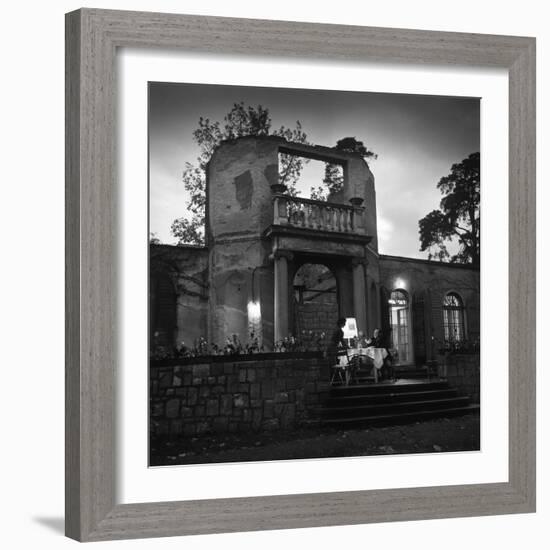 Frau and Herr Fritz Kehl Dining on Terrace of their Bombed-Out Villa-Nina Leen-Framed Photographic Print