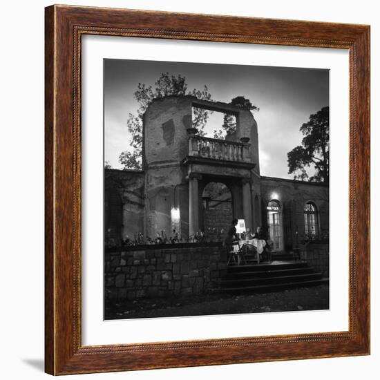 Frau and Herr Fritz Kehl Dining on Terrace of their Bombed-Out Villa-Nina Leen-Framed Photographic Print