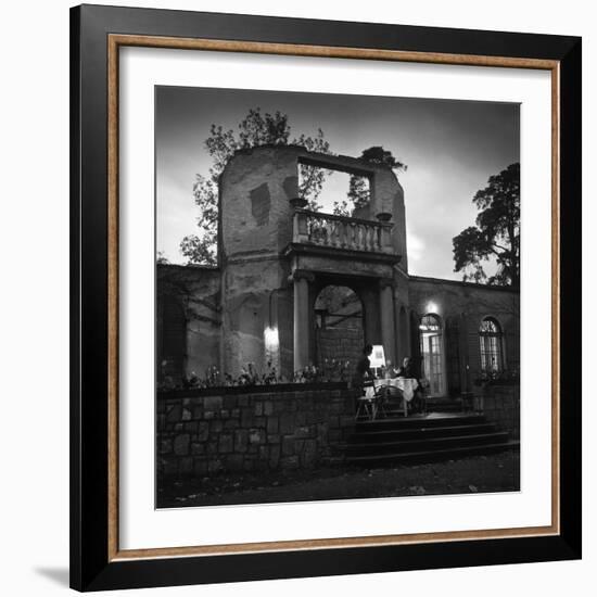 Frau and Herr Fritz Kehl Dining on Terrace of their Bombed-Out Villa-Nina Leen-Framed Photographic Print