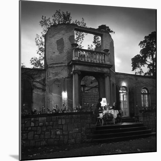 Frau and Herr Fritz Kehl Dining on Terrace of their Bombed-Out Villa-Nina Leen-Mounted Photographic Print