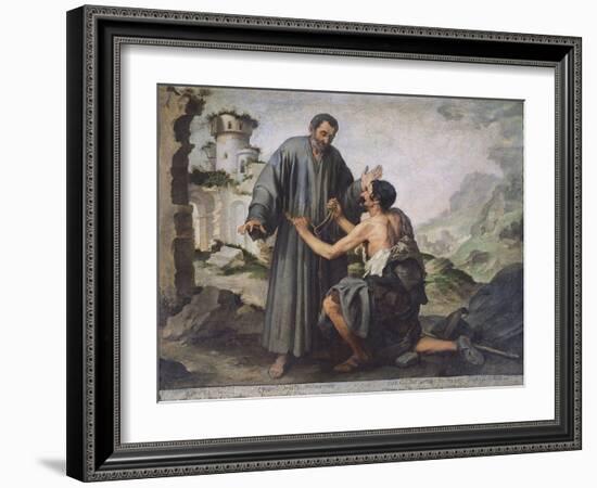 Fray Ginepero and the Poor Man-Bartolome Esteban Murillo-Framed Giclee Print