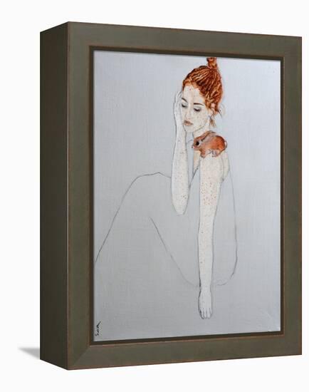 Freckled Lady with Baby Rabbit, 2016-Susan Adams-Framed Premier Image Canvas