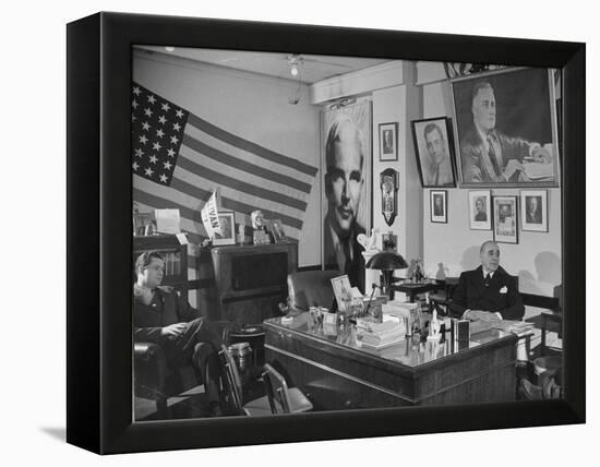 Fred Bays Sitting at His Desk at the Democratic State Headquarters-Hansel Mieth-Framed Premier Image Canvas