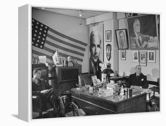 Fred Bays Sitting at His Desk at the Democratic State Headquarters-Hansel Mieth-Framed Premier Image Canvas