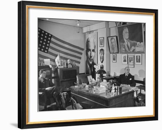 Fred Bays Sitting at His Desk at the Democratic State Headquarters-Hansel Mieth-Framed Premium Photographic Print