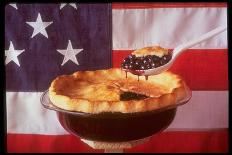 Deep Dish Blueberry Pie, with a scoop in front of the American Flag-Fred Lyon-Photographic Print