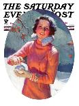 "Woman Forming a Snowball," Saturday Evening Post Cover, February 10, 1934-Frederic Mizen-Giclee Print