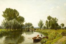 Boating on the Stour at Dedham, 1884 (Oil on Canvas)-Frederick George Cotman-Giclee Print