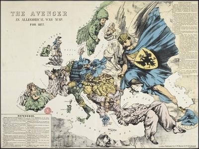 Colour Map 16x11 inch Reproduction Antique Map of Europe by Fred Rose Serio-Comic War Map 