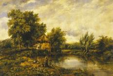 River Landscape with an Angler by a Mill, 19th Century-Frederick Waters Watts-Giclee Print