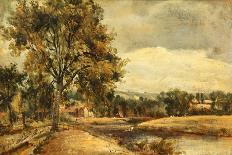 River Landscape with an Angler by a Mill, 19th Century-Frederick Waters Watts-Framed Premier Image Canvas