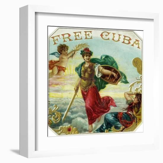Free Cuba Brand Cigar Box Label-Lantern Press-Framed Art Print