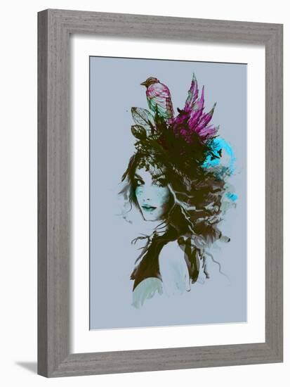 Free Hand Fashion Illustration with a Girl and Birds-A Frants-Framed Art Print