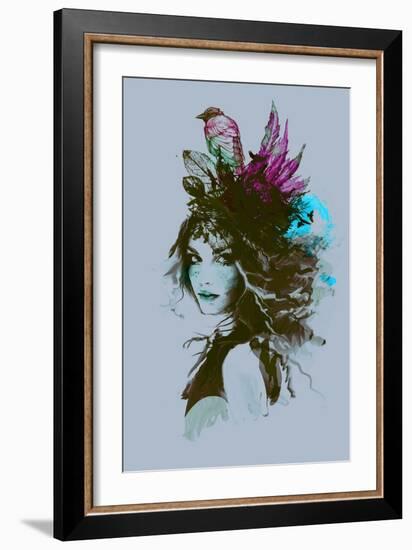 Free Hand Fashion Illustration with a Girl and Birds-A Frants-Framed Art Print