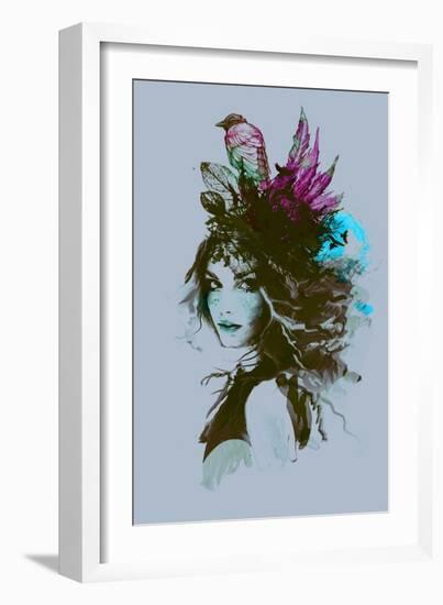 Free Hand Fashion Illustration with a Girl and Birds-A Frants-Framed Art Print