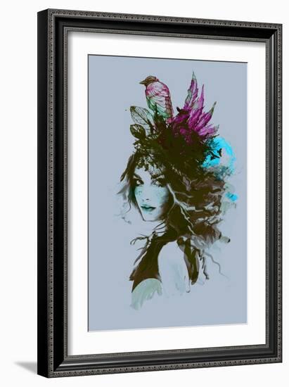 Free Hand Fashion Illustration with a Girl and Birds-A Frants-Framed Art Print