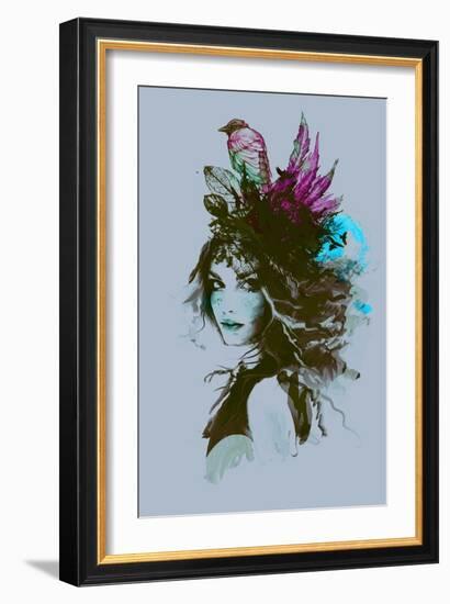 Free Hand Fashion Illustration with a Girl and Birds-A Frants-Framed Art Print